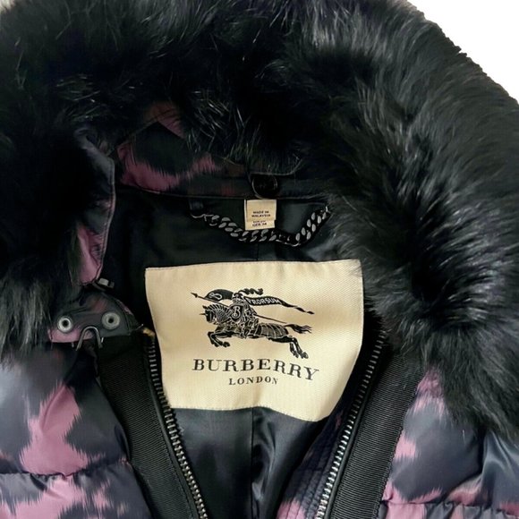 $1595 Burberry London Belted Fox Fur Puffer Down Jacket Coat Dusky Mauve ( 4 ) - Picture 4 of 13